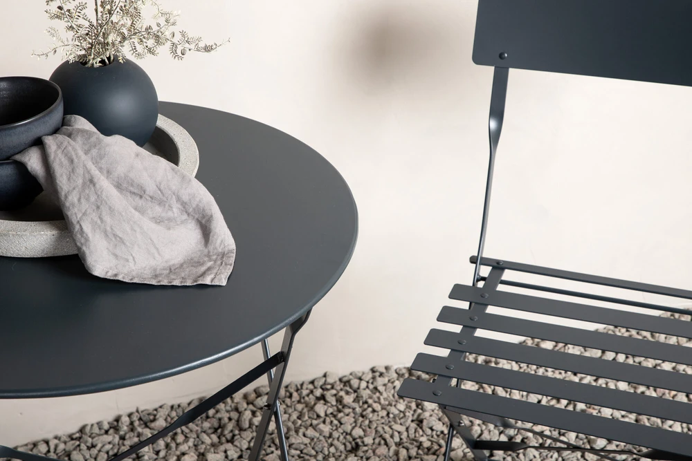 Lauko baldų komplektas Venture Design Bistro komplektas, Marseille, skaitmeniškas, stalas: ⌀60 Kėdė: D: 45 A: 80 P: 42, Tamsiai pilka
