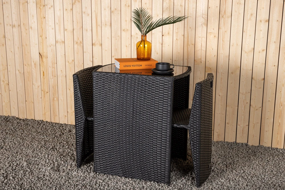 Lauko baldų komplektas Venture Design Kavinės komplektas, Savana, Stalas: 75x66x50 cm Kėdė: 71x55x45 cm, Juoda
