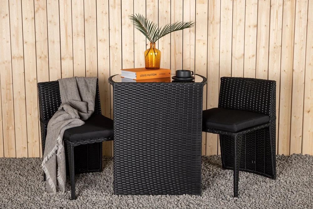 Lauko baldų komplektas Venture Design Kavinės komplektas, Savana, Stalas: 75x66x50 cm Kėdė: 71x55x45 cm, Juoda