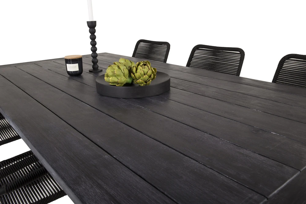 Lauko baldų komplektas Venture Design Lauko valgomojo baldų komplektas, stalas 75 x 200 x 100 cm, akacijos mediena, virvė, juoda