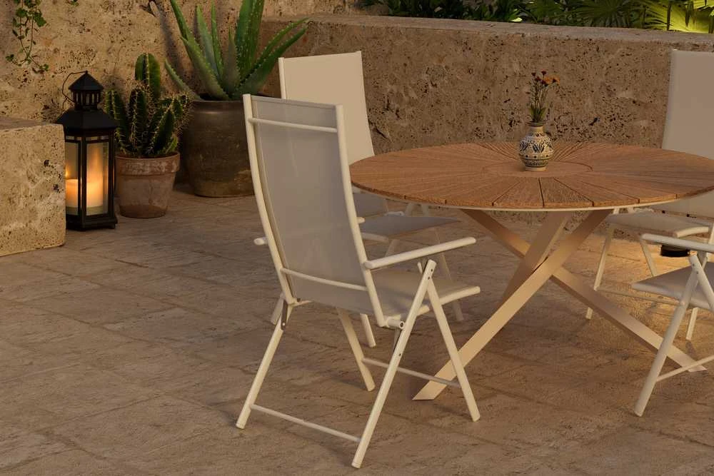 Lauko baldų komplektas Venture Design Valgomojo komplektas Mexico stalas su 4 Levanzo kėdėmis, smėlio spalvos, lauko baldai