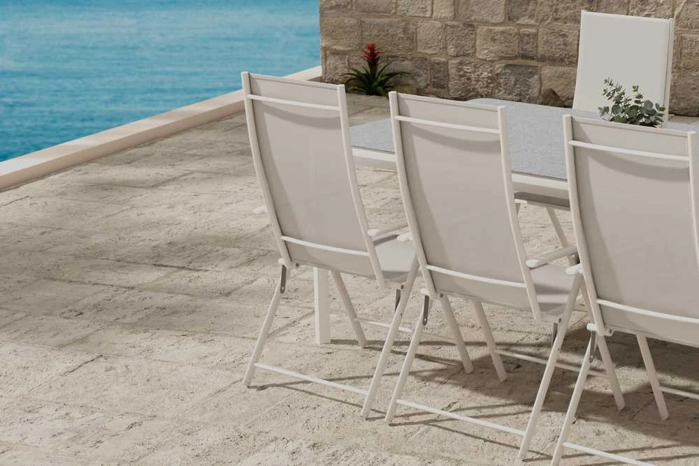 Lauko baldų komplektas Venture Design Valgomojo komplektas Lino stalas su 6 Levanzo kėdėmis, smėlio spalvos, lauko baldai
