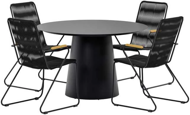 Lauko baldų komplektas Venture Design Valgomojo komplektas Lanzo stalas ir 4 Bois kėdės 120 cm juodos spalvos