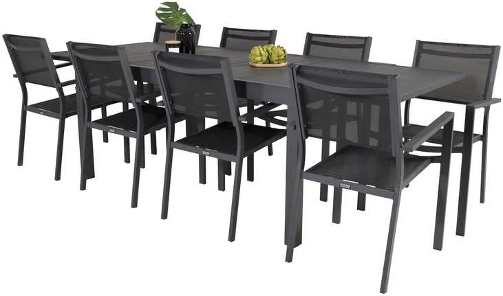 Lauko baldų komplektas Venture Design Valgomojo komplektas Marbella stalas 160x240 cm juodas Textilene