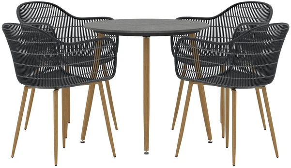 Lauko baldų komplektas Venture Design Valgomojo komplektas Anafi apvalus 80 cm juodas medis