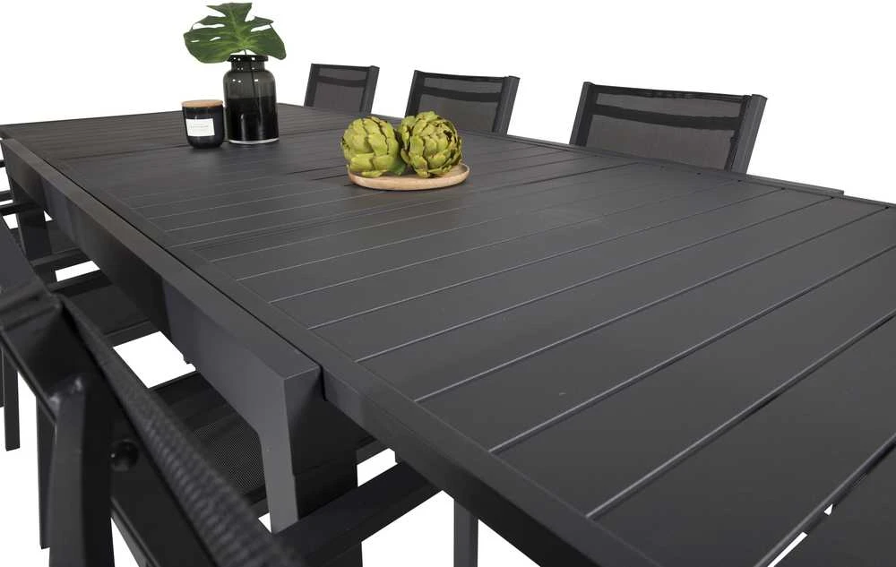 Lauko baldų komplektas Venture Design Valgomojo komplektas Marbella stalas 160x240 cm juodas Textilene