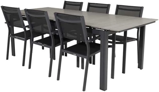 Lauko baldų komplektas Venture Design Valgomojo komplektas Levels stalas Copacabana kėdė, juoda, pilka, Aintwood, Textilene