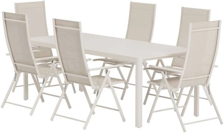 Lauko baldų komplektas Venture Design Valgomojo komplektas Giardini stalas su 6 Levanzo kėdėmis, smėlio spalvos, lauko baldai