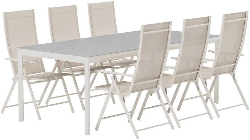 Lauko baldų komplektas Venture Design Valgomojo komplektas Lino stalas su 6 Levanzo kėdėmis, smėlio spalvos, lauko baldai