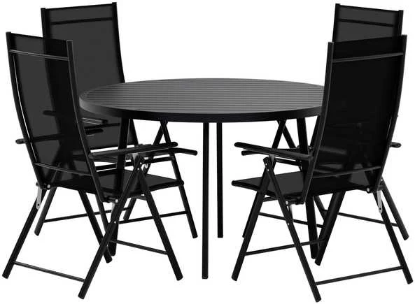 Lauko baldų komplektas Venture Design Valgomojo komplektas Giardini stalas su 4 Levanzo kėdėmis 120 cm juodas plienas