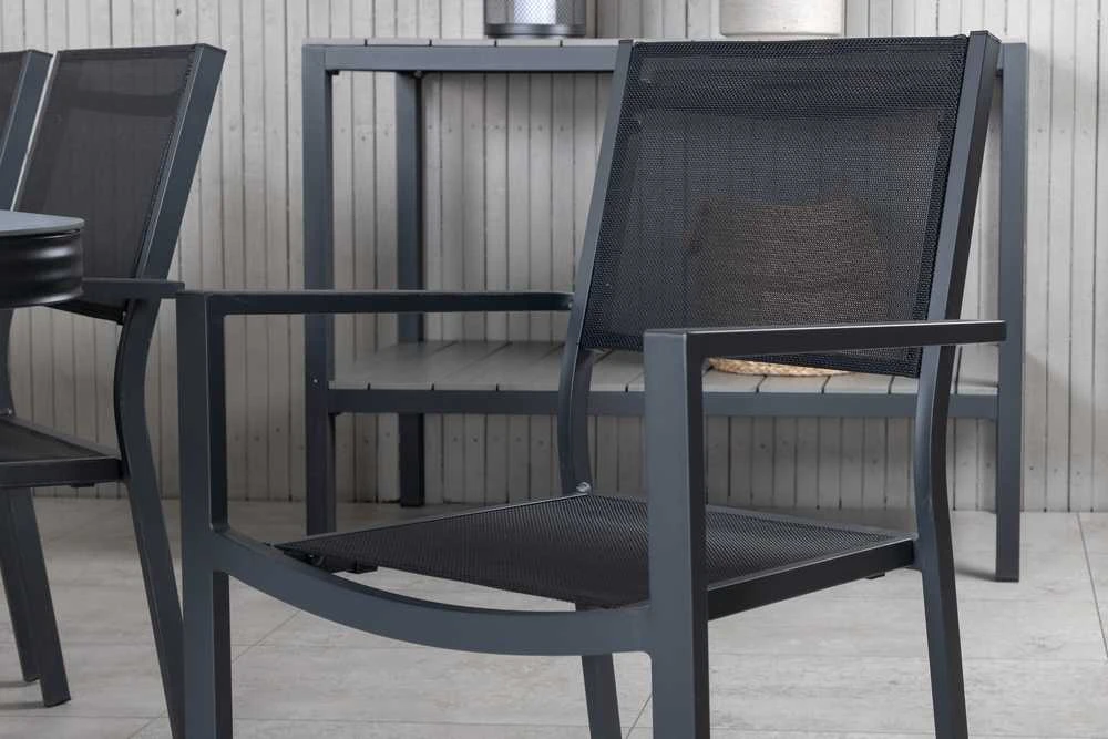 Lauko baldų komplektas Venture Design Valgomojo stalo ir kėdžių komplektas Virya Copacabana juodo stiklo lauko