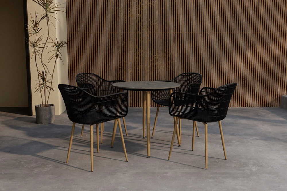 Lauko baldų komplektas Venture Design Valgomojo komplektas Anafi apvalus 80 cm juodas medis