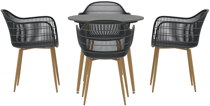 Lauko baldų komplektas Venture Design Valgomojo komplektas Anafi apvalus 80 cm juodas medis