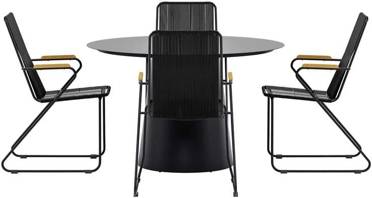 Lauko baldų komplektas Venture Design Valgomojo komplektas Lanzo stalas ir 4 Bois kėdės 120 cm juodos spalvos