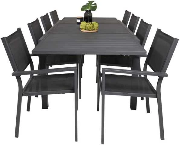 Lauko baldų komplektas Venture Design Valgomojo komplektas Marbella stalas 160x240 cm juodas Textilene