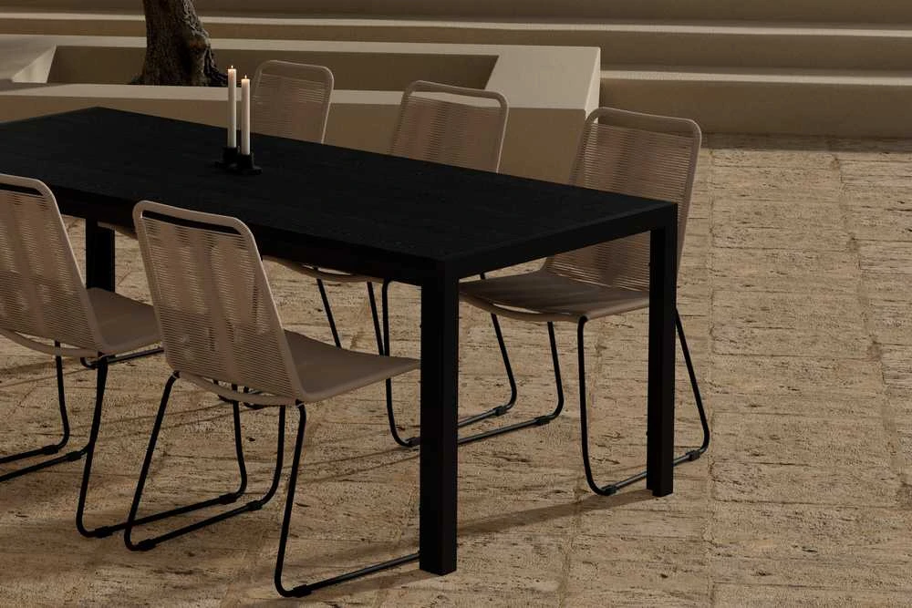 Lauko baldų komplektas Venture Design Valgomojo komplektas Mirko stalas su 6 Lindos kėdėmis, juoda, ruda, lauko