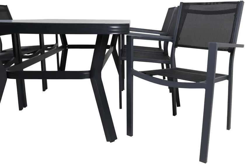 Lauko baldų komplektas Venture Design Valgomojo stalo ir kėdžių komplektas Virya Copacabana juodo stiklo lauko