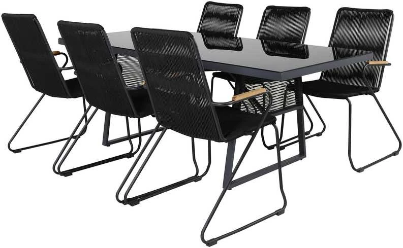 Lauko baldų komplektas Venture Design Valgomojo stalas ir fotelio komplektas juodos spalvos