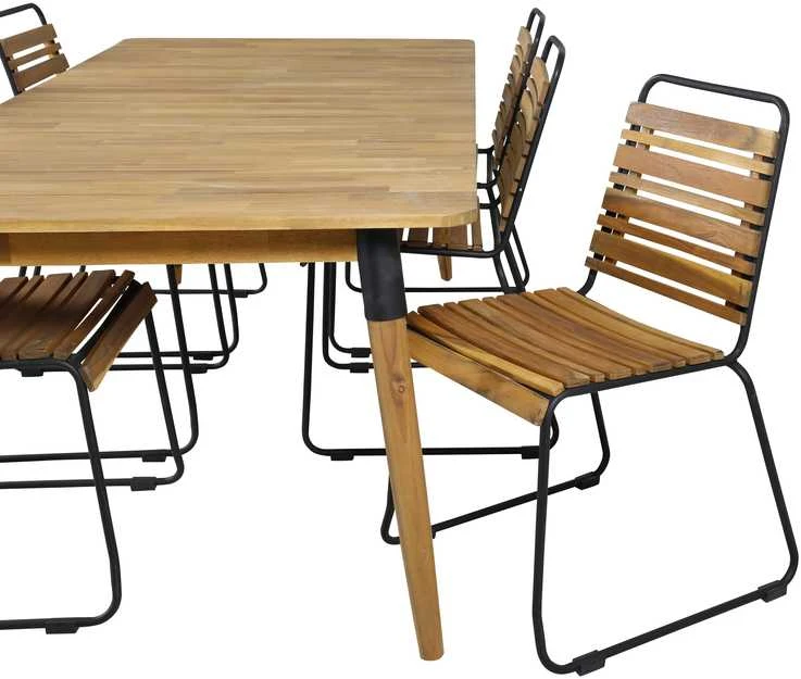 Lauko baldų komplektas Venture Design Valgomojo stalas ir kėdės rinkinys Julian 210x100 cm juoda akacija plienas