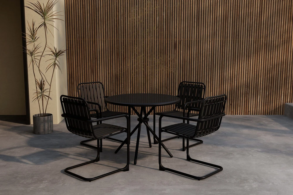 Lauko baldų komplektas Venture Design Valgomojo komplektas Chios 90 cm juodas
