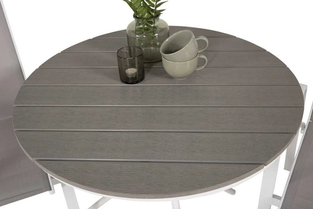 Lauko baldų komplektas Venture Design Valgomojo komplektas Parma kavinės stalas ir Copacabana atlošiama kėdė 90x90 cm balta Aintwood Textilene