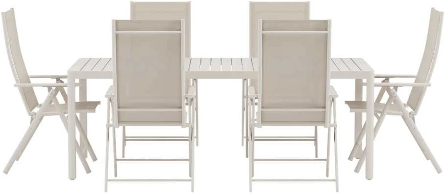 Lauko baldų komplektas Venture Design Valgomojo komplektas Giardini stalas su 6 Levanzo kėdėmis, smėlio spalvos, lauko baldai