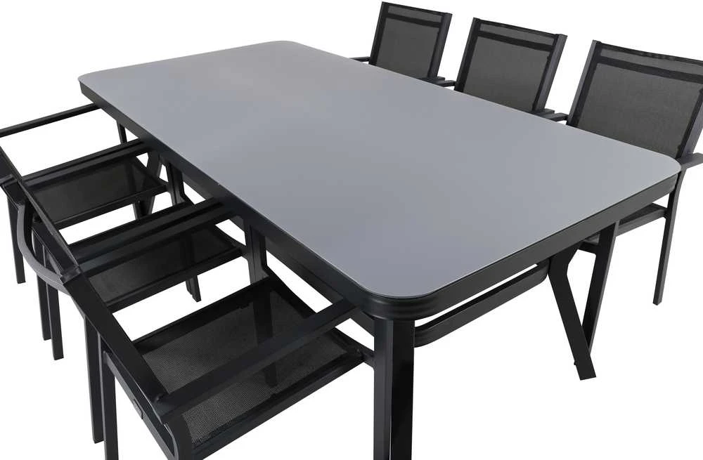 Lauko baldų komplektas Venture Design Valgomojo stalo ir kėdžių komplektas Virya Copacabana juodo stiklo lauko