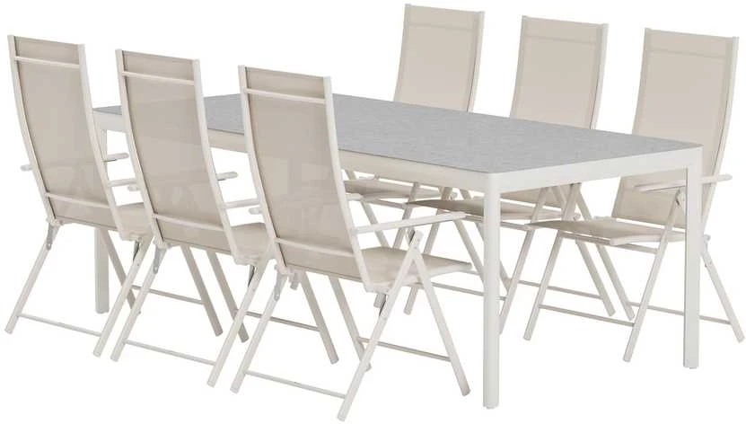 Lauko baldų komplektas Venture Design Valgomojo komplektas Lino stalas su 6 Levanzo kėdėmis, smėlio spalvos, lauko baldai
