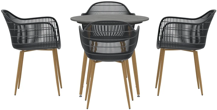 Lauko baldų komplektas Venture Design Valgomojo komplektas Anafi apvalus 80 cm juodas medis
