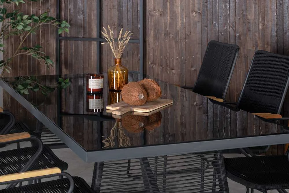 Lauko baldų komplektas Venture Design Valgomojo stalas ir fotelio komplektas juodos spalvos