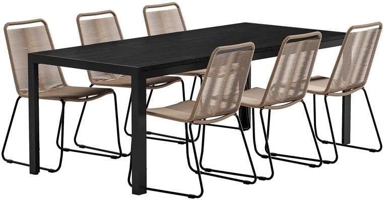 Lauko baldų komplektas Venture Design Valgomojo komplektas Mirko stalas su 6 Lindos kėdėmis, juoda, ruda, lauko