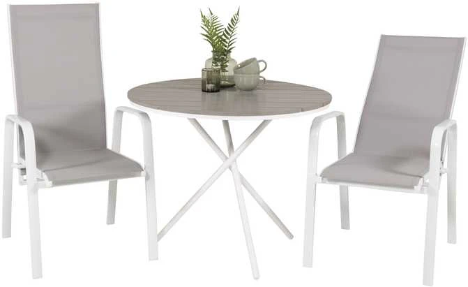 Lauko baldų komplektas Venture Design Valgomojo komplektas Parma kavinės stalas ir Copacabana atlošiama kėdė 90x90 cm balta Aintwood Textilene