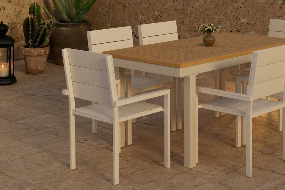 Lauko baldų komplektas Venture Design Valgomojo komplektas Panama stalas su 6 lygių kėdėmis, smėlio spalvos