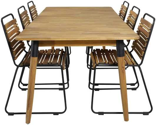 Lauko baldų komplektas Venture Design Valgomojo stalas ir kėdės rinkinys Julian 210x100 cm juoda akacija plienas