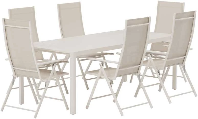 Lauko baldų komplektas Venture Design Valgomojo komplektas Giardini stalas su 6 Levanzo kėdėmis, smėlio spalvos, lauko baldai
