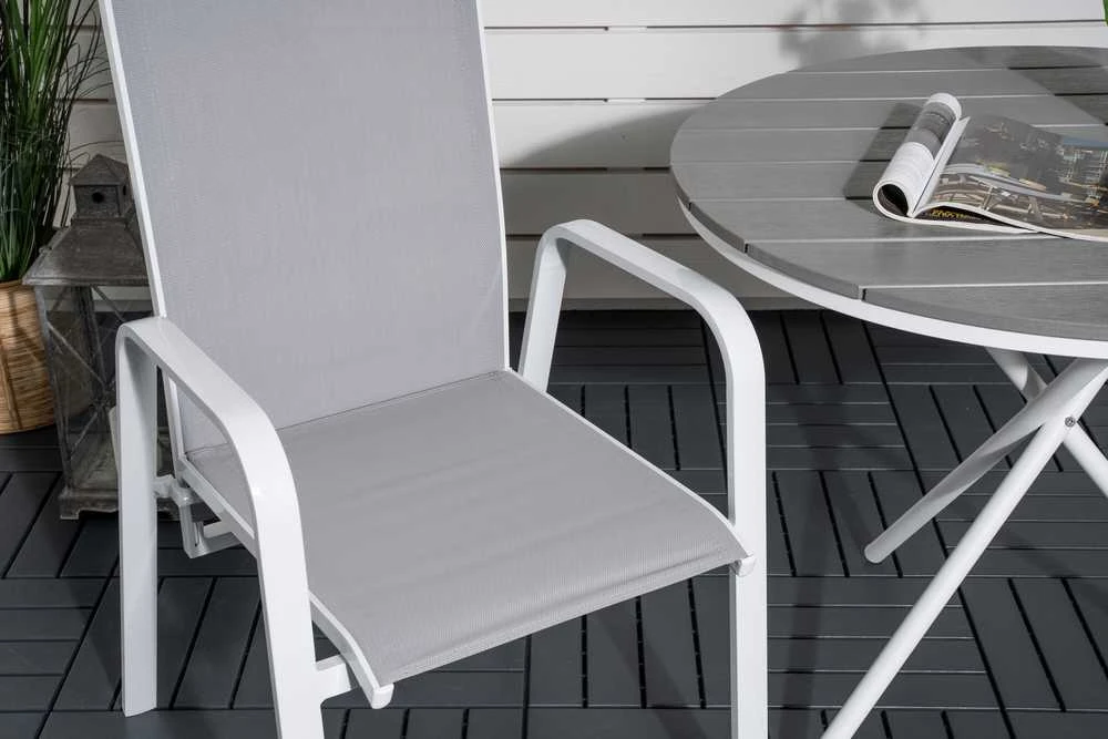 Lauko baldų komplektas Venture Design Valgomojo komplektas Parma kavinės stalas ir Copacabana atlošiama kėdė 90x90 cm balta Aintwood Textilene