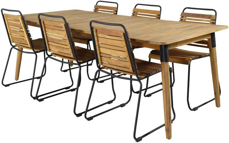 Lauko baldų komplektas Venture Design Valgomojo stalas ir kėdės rinkinys Julian 210x100 cm juoda akacija plienas