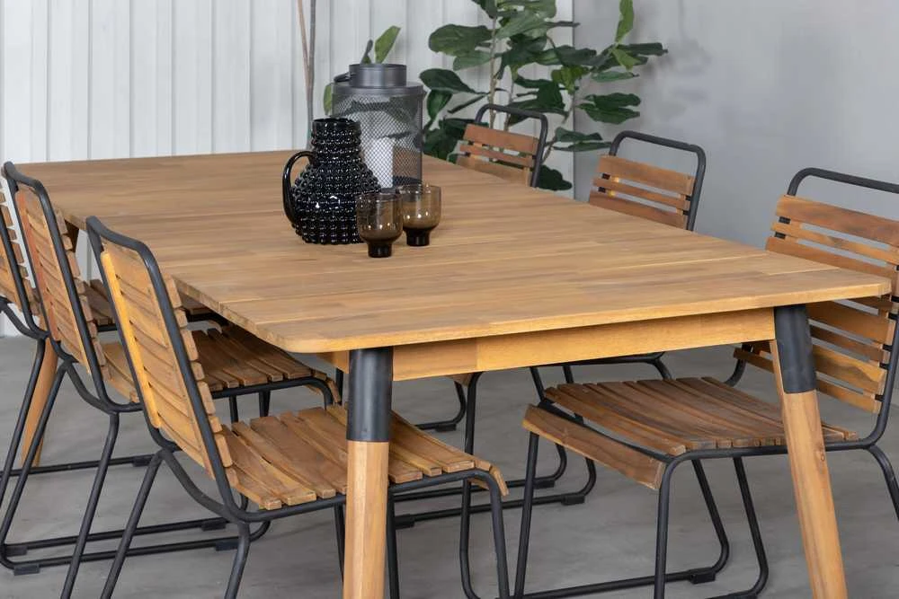 Lauko baldų komplektas Venture Design Valgomojo stalas ir kėdės rinkinys Julian 210x100 cm juoda akacija plienas