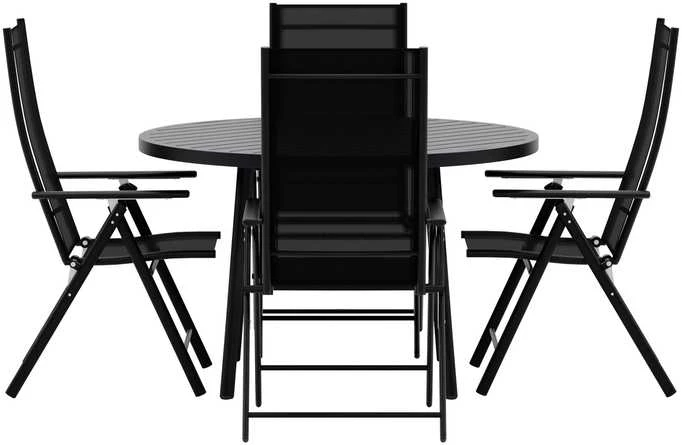 Lauko baldų komplektas Venture Design Valgomojo komplektas Giardini stalas su 4 Levanzo kėdėmis 120 cm juodas plienas