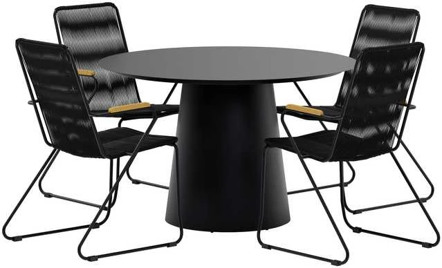 Lauko baldų komplektas Venture Design Valgomojo komplektas Lanzo stalas ir 4 Bois kėdės 120 cm juodos spalvos