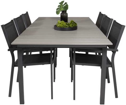 Lauko baldų komplektas Venture Design Valgomojo komplektas Levels stalas Copacabana kėdė, juoda, pilka, Aintwood, Textilene