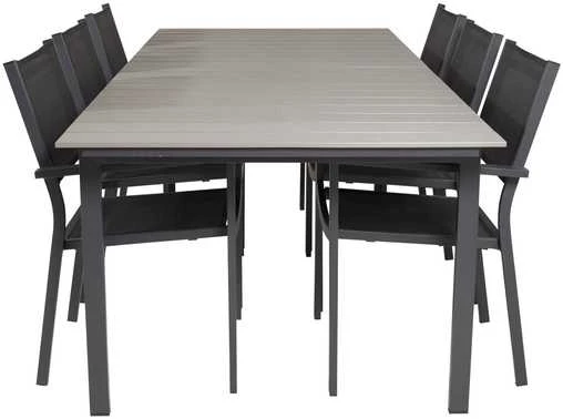 Lauko baldų komplektas Venture Design Valgomojo komplektas Levels stalas Copacabana kėdė, juoda, pilka, Aintwood, Textilene