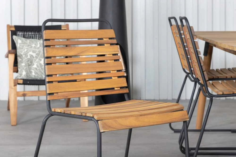 Lauko baldų komplektas Venture Design Valgomojo stalas ir kėdės rinkinys Julian 210x100 cm juoda akacija plienas
