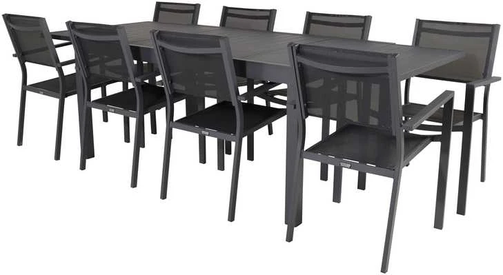 Lauko baldų komplektas Venture Design Valgomojo komplektas Marbella stalas 160x240 cm juodas Textilene