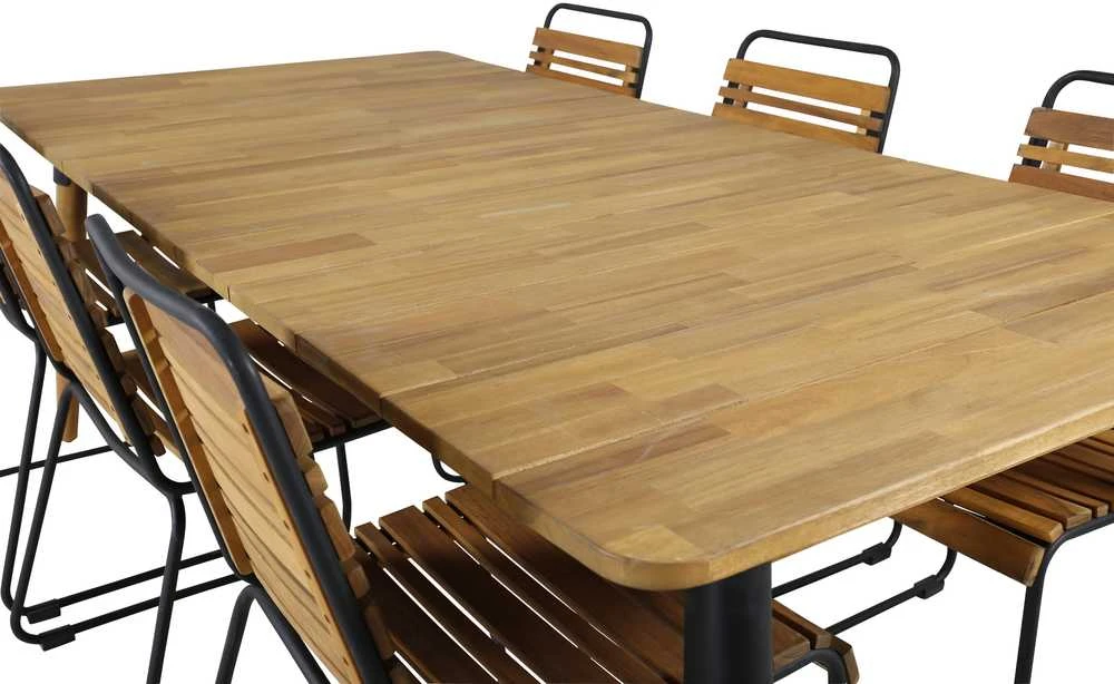Lauko baldų komplektas Venture Design Valgomojo stalas ir kėdės rinkinys Julian 210x100 cm juoda akacija plienas