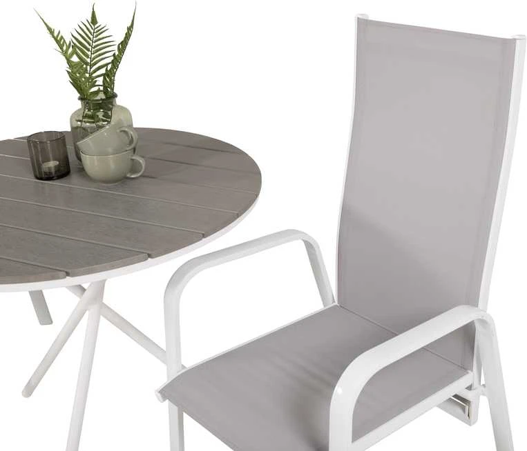 Lauko baldų komplektas Venture Design Valgomojo komplektas Parma kavinės stalas ir Copacabana atlošiama kėdė 90x90 cm balta Aintwood Textilene