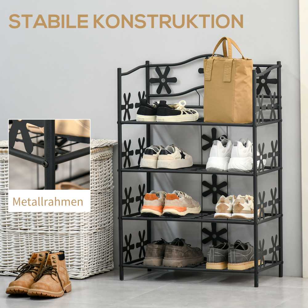 HOMCOM Augalų lentyna Gėlių lentyna Augalų laiptai, 4 lygiai, metalinė, juoda, 59,5x30x92cm