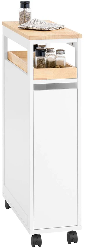 Sobuy Siauras saugojimo vežimėlis, 51x20x79 cm, MDF, ant 4 ratukų