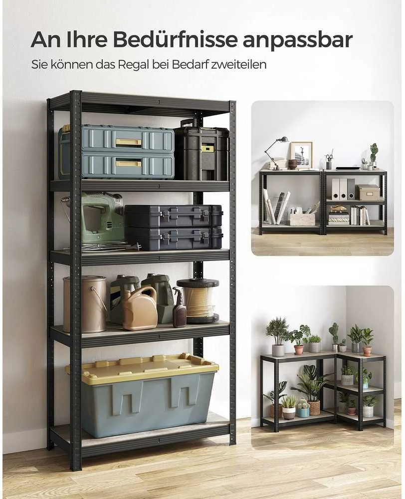 Songmics Reguliuojama stovinti lentyna su 5 lentynomis 40 x 90 x 180 cm Pilkai juoda