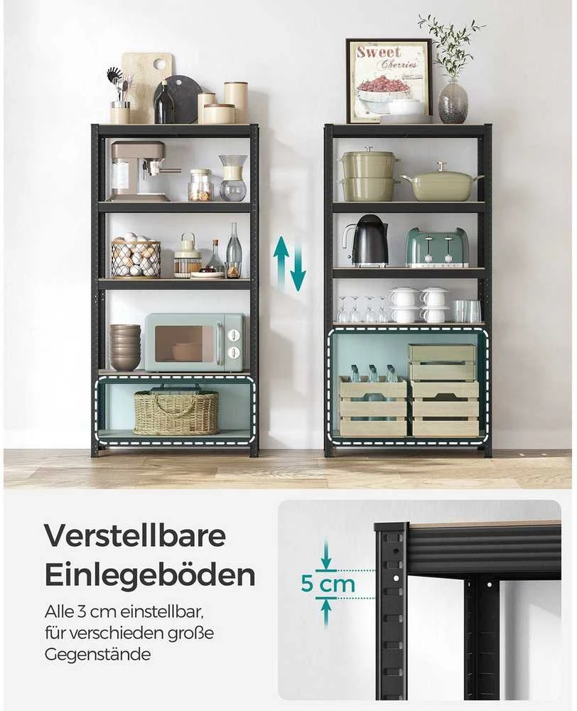 Songmics Reguliuojama stovinti lentyna su 5 lentynomis 40 x 90 x 180 cm Pilkai juoda